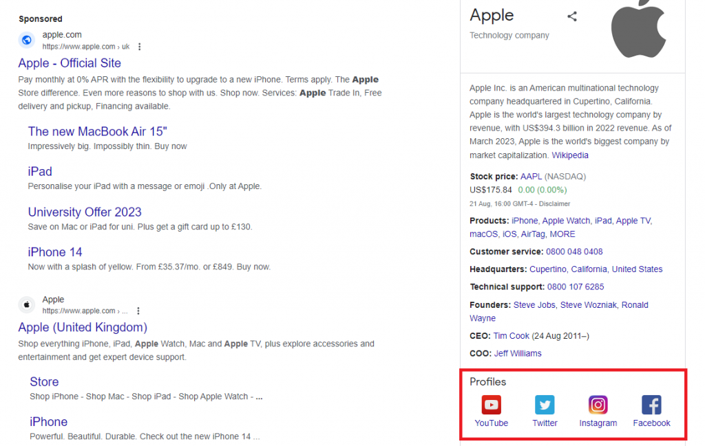 Google Business Social Media Links