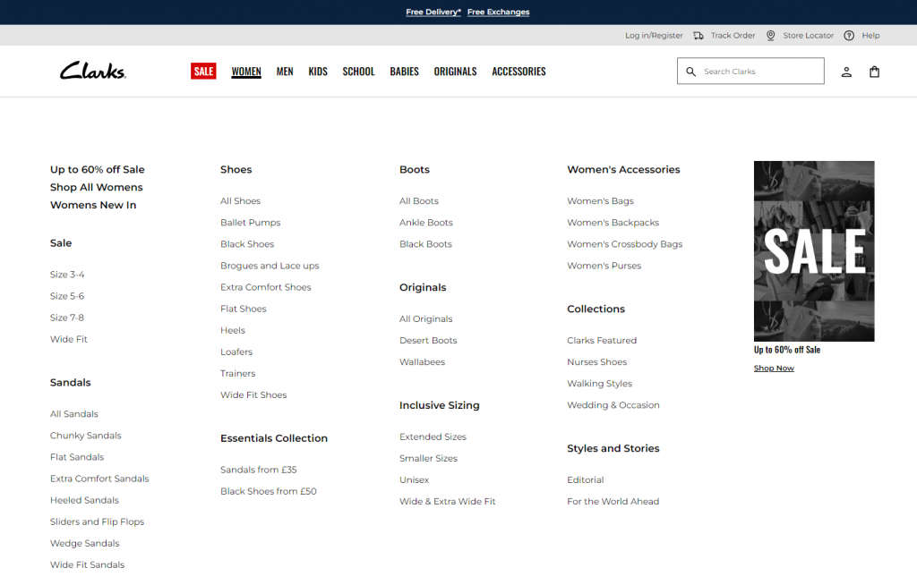 Clarks Mega Menu