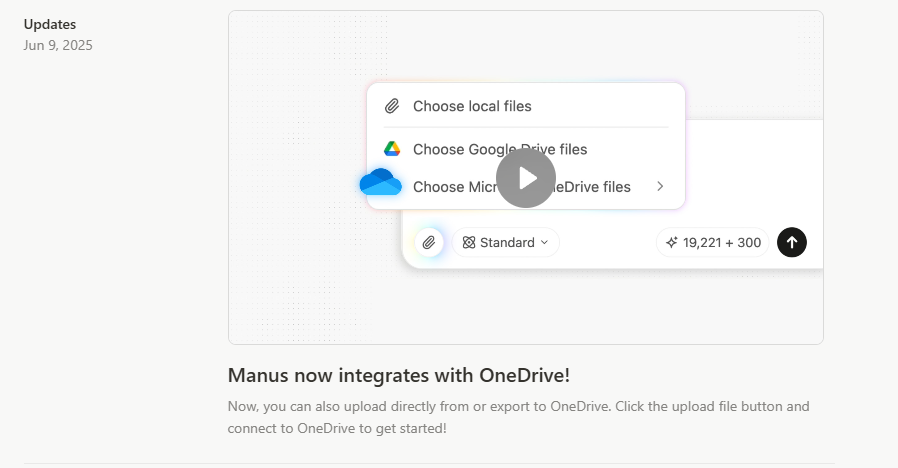Manus AI integration to Microsoft OneDrive