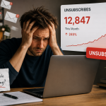 Someone getting frustrated as their unsubscribe rate increases
