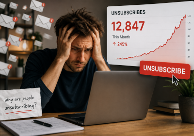 Someone getting frustrated as their unsubscribe rate increases