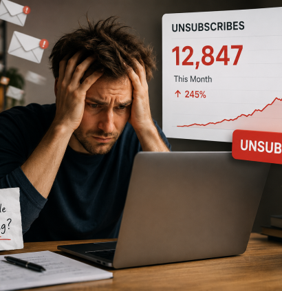 Someone getting frustrated as their unsubscribe rate increases