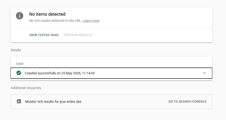 Google Rich Results showing no items detected