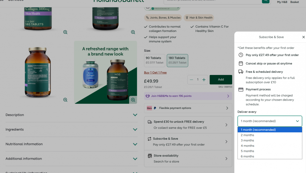 Holland and Barrett Subscription model