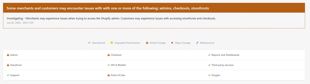 Shopify Status Update Showing errors