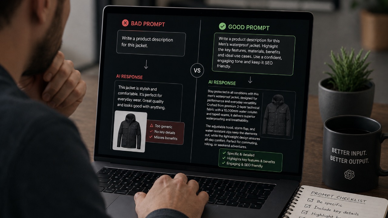 Good Prompt for product descriptions vs bad prompt